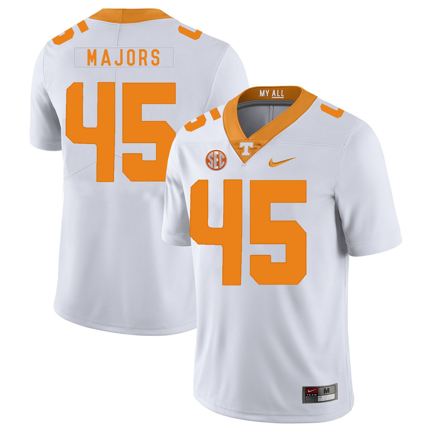 Men Tennessee Volunteers #45 Majors White Customized NCAA Jerseys
